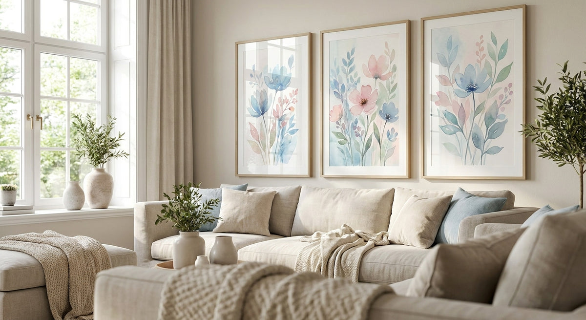 Watercolor wall art for soft interiors