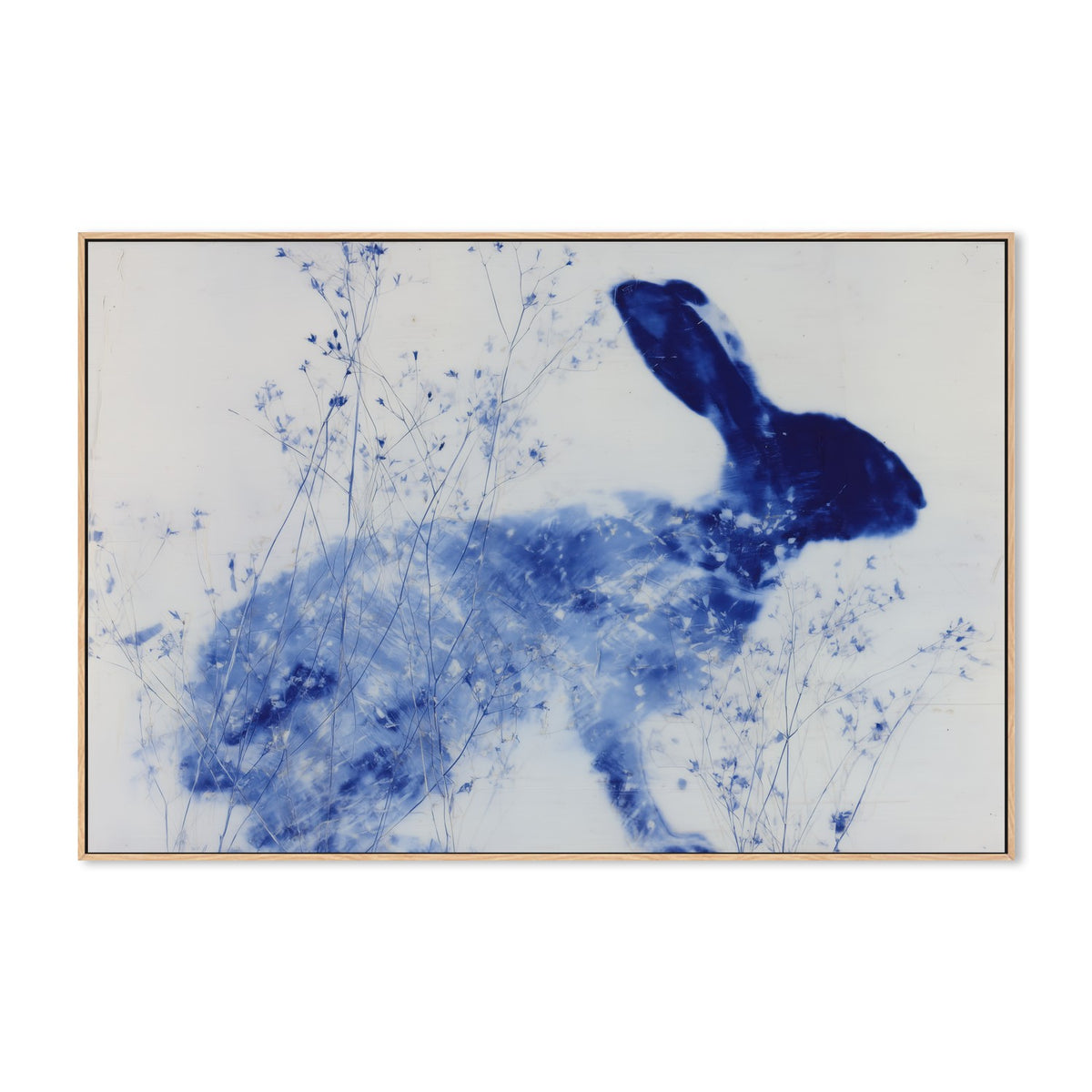 Blue Rabbit Silhouette with Wildflowers