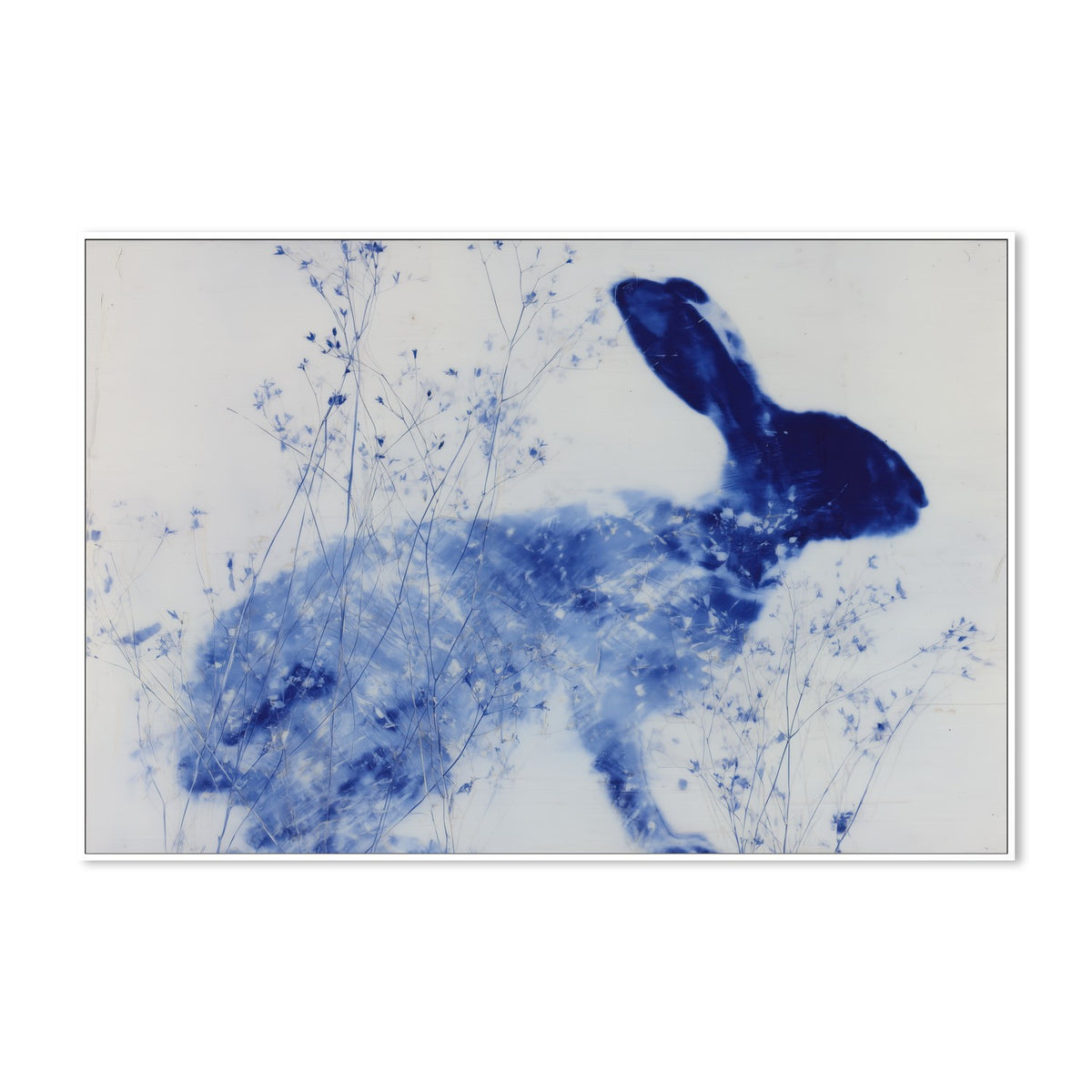 Blue Rabbit Silhouette with Wildflowers