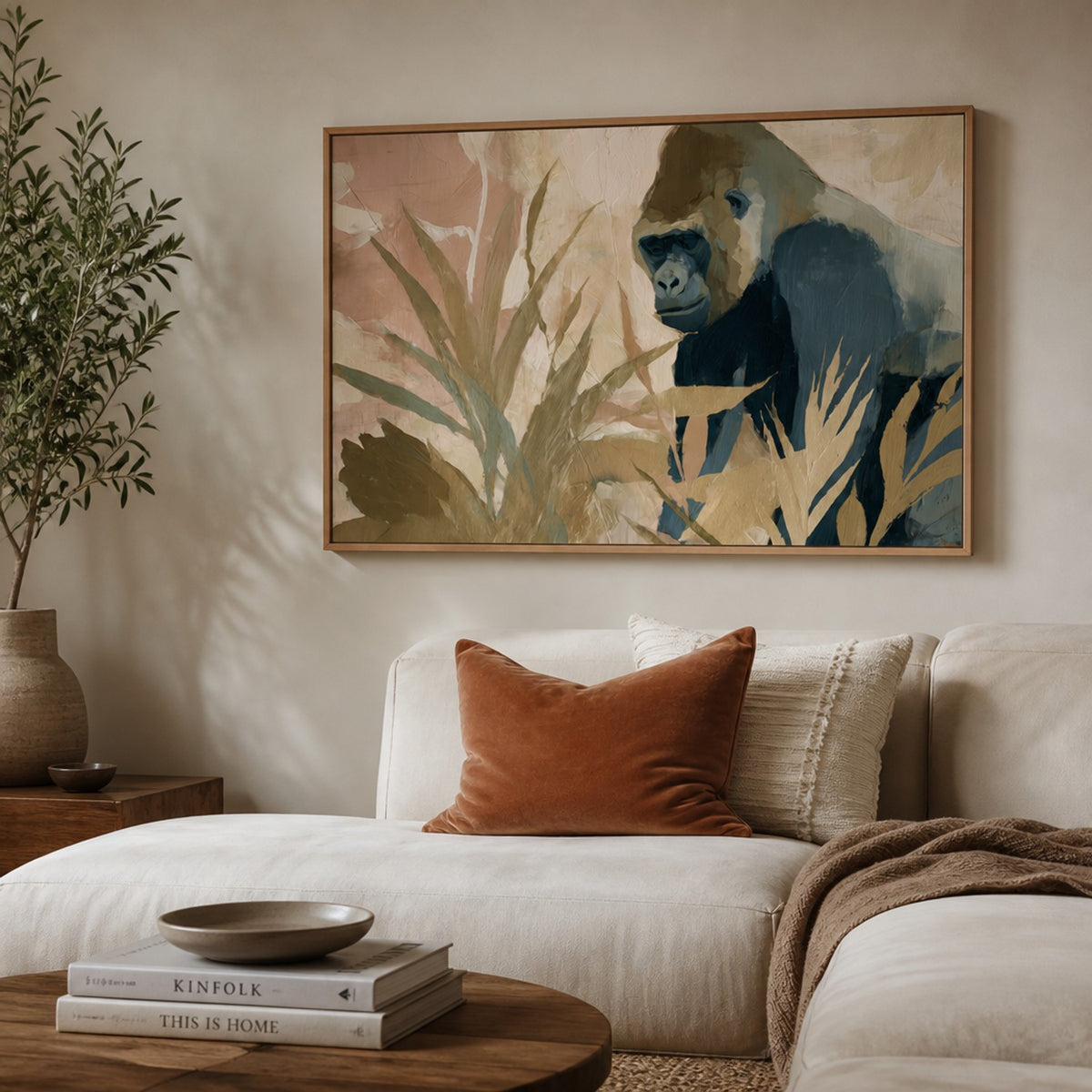 Gorilla Portrait Among Tropical Plants