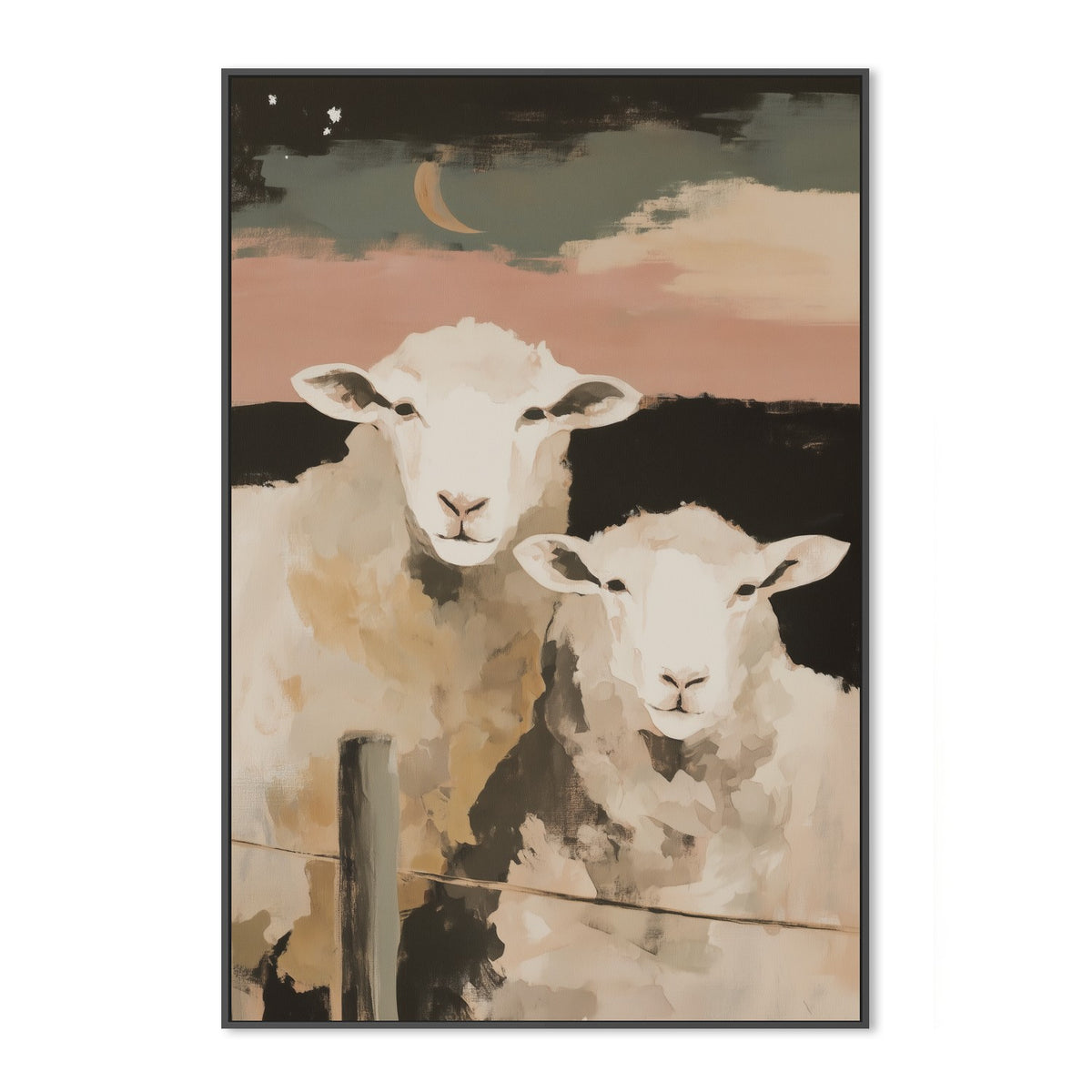 Two Sheep Under Crescent Moon