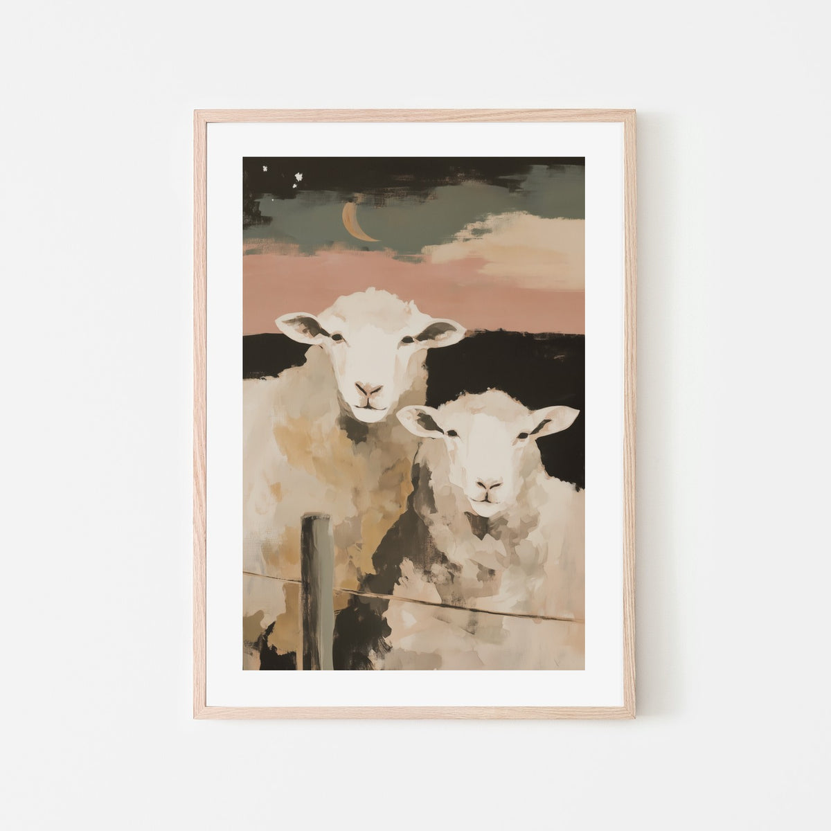 Two Sheep Under Crescent Moon