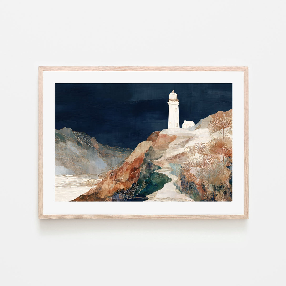 Coastal Lighthouse at Night