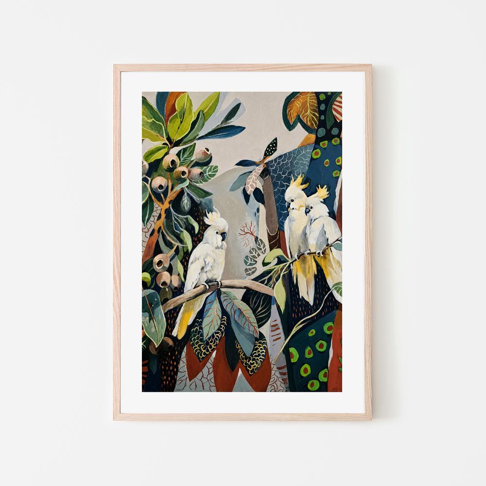 A Trio of Cockatoos-by-Susan Trudinger-wall-art-print-canvas-poster-framed-Gioia