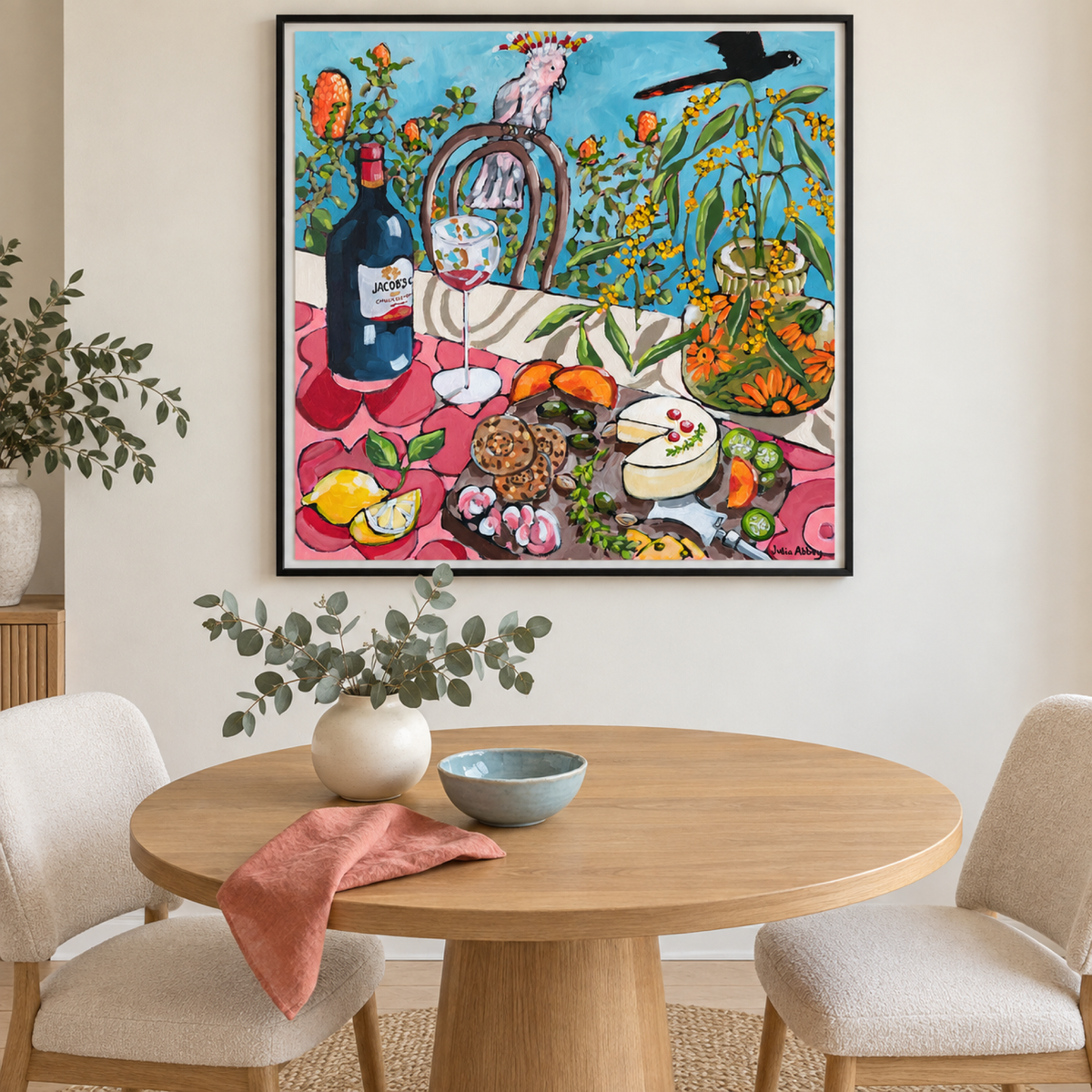 An Aussie Summer wall art styled in a cheerful Australian dining nook