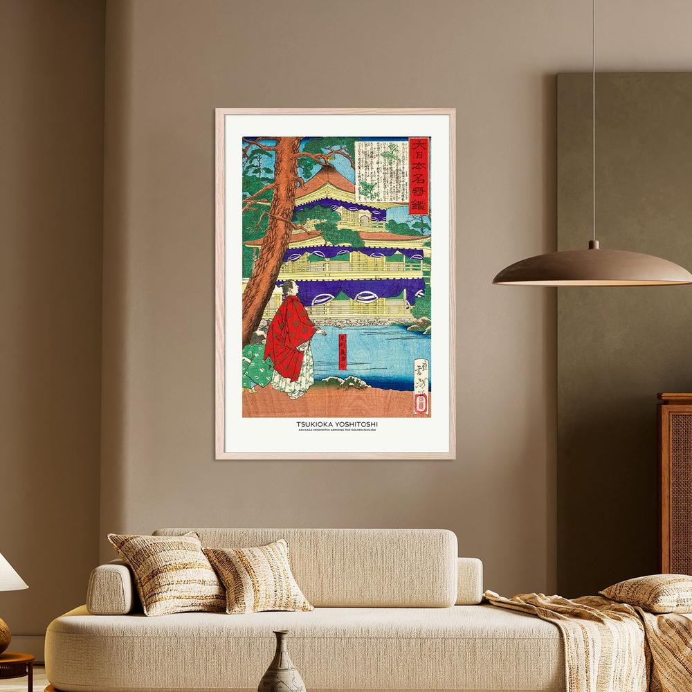 Ashikaga Yoshimitsu Admiring the Golden Pavilion (1879)-by-Tsukioka Yoshitoshi-wall-art-print-canvas-poster-framed-Gioia