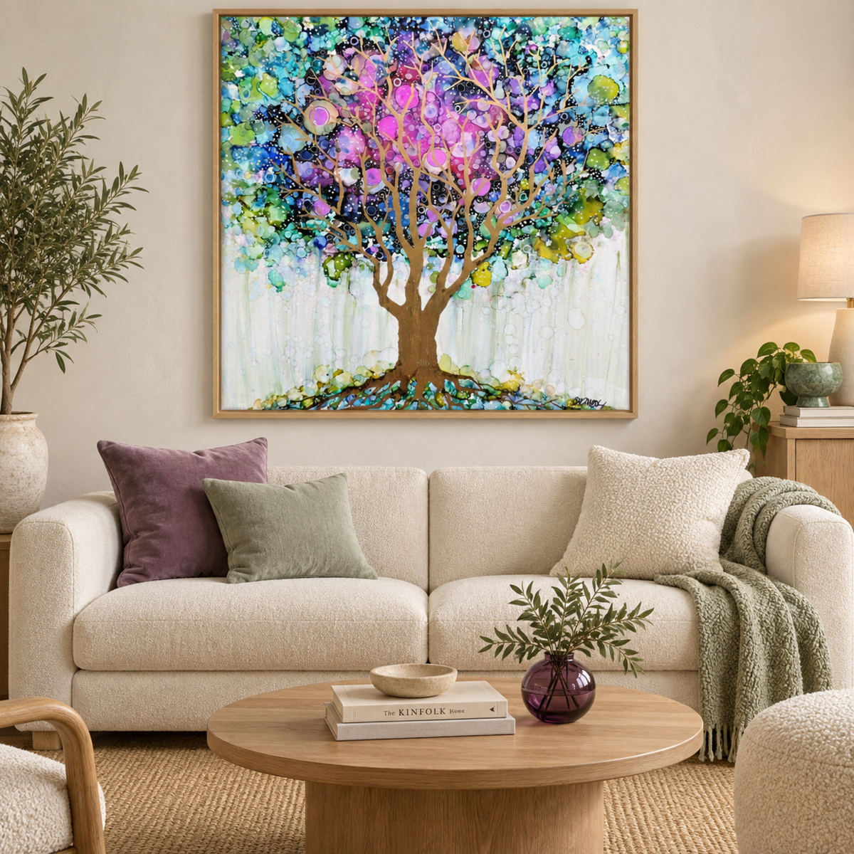 Awaken The Awakening wall art centred above a light sofa