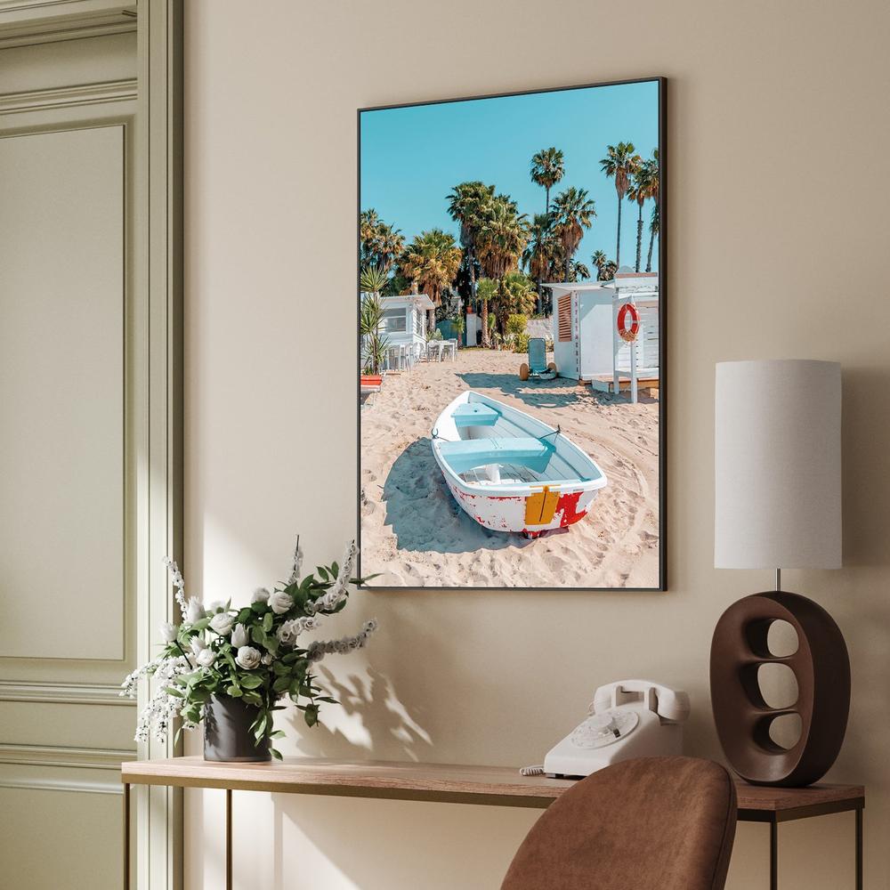 Beach Boat Under Palms-by-Gabor Estefan-wall-art-print-canvas-poster-framed-Gioia