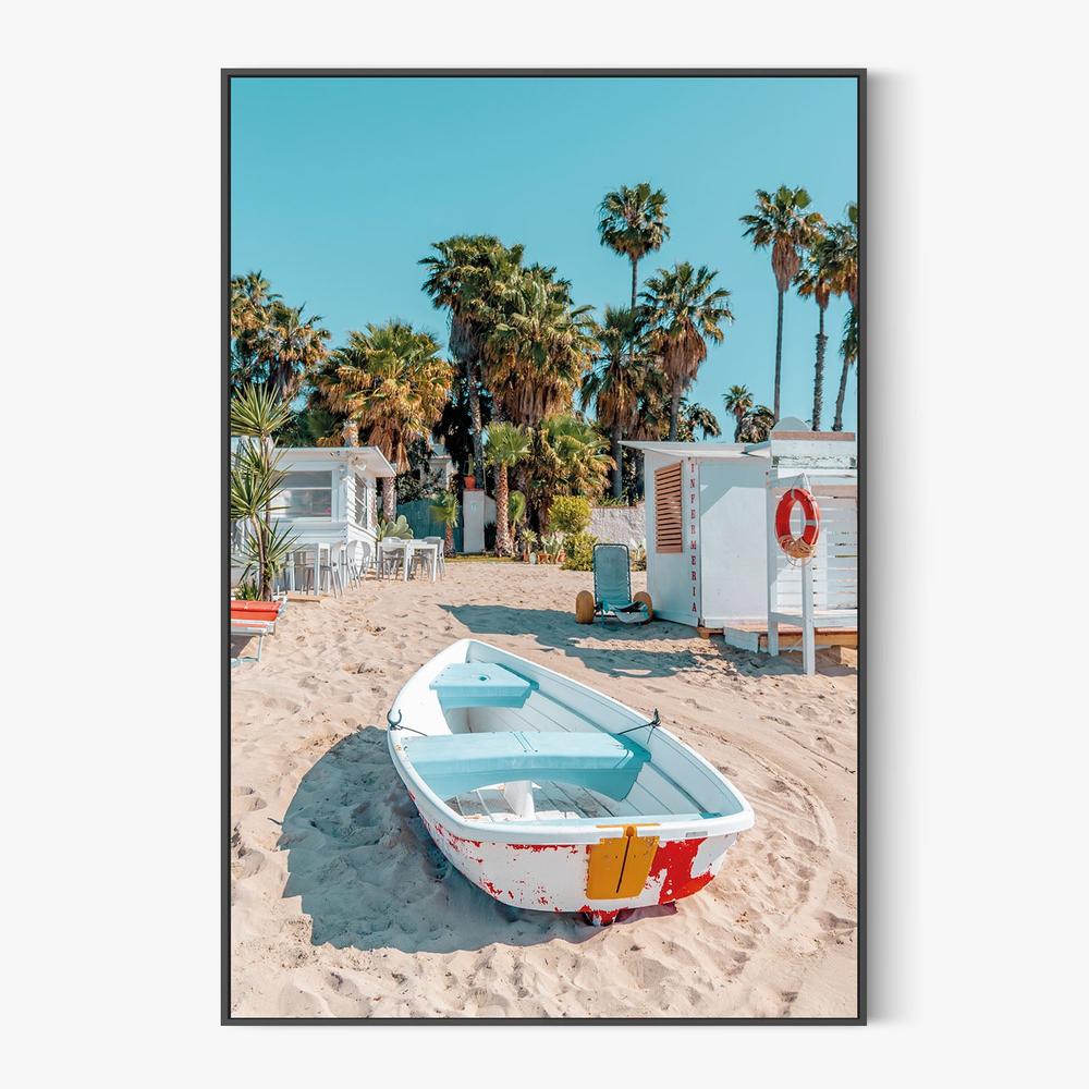 Beach Boat Under Palms-by-Gabor Estefan-wall-art-print-canvas-poster-framed-Gioia