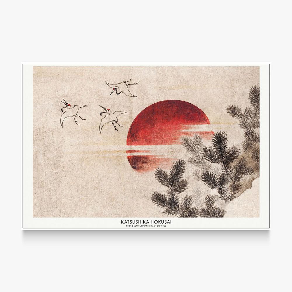 Birds and Sunset-by-Katsushika Hokusai-wall-art-print-canvas-poster-framed-Gioia