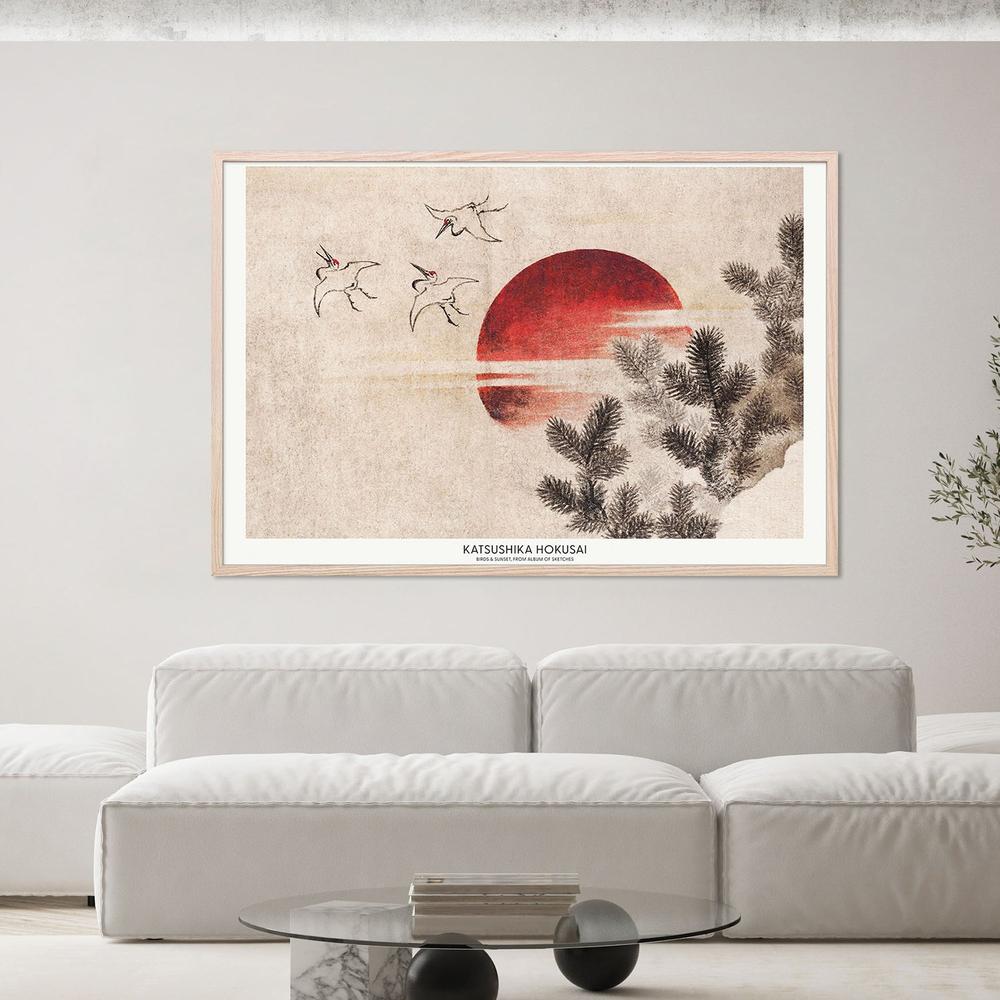Birds and Sunset-by-Katsushika Hokusai-wall-art-print-canvas-poster-framed-Gioia