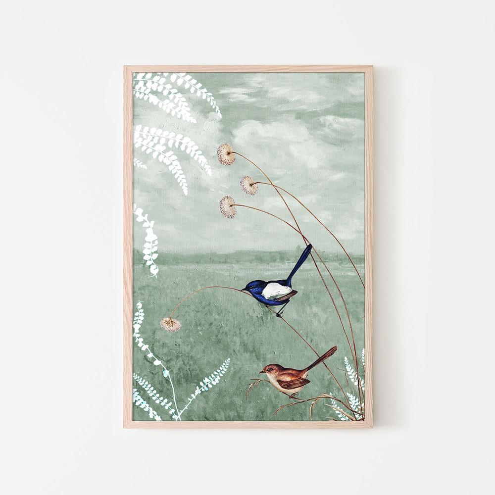 wall-art-print-canvas-poster-framed-Birds in a Serene Meadow-6