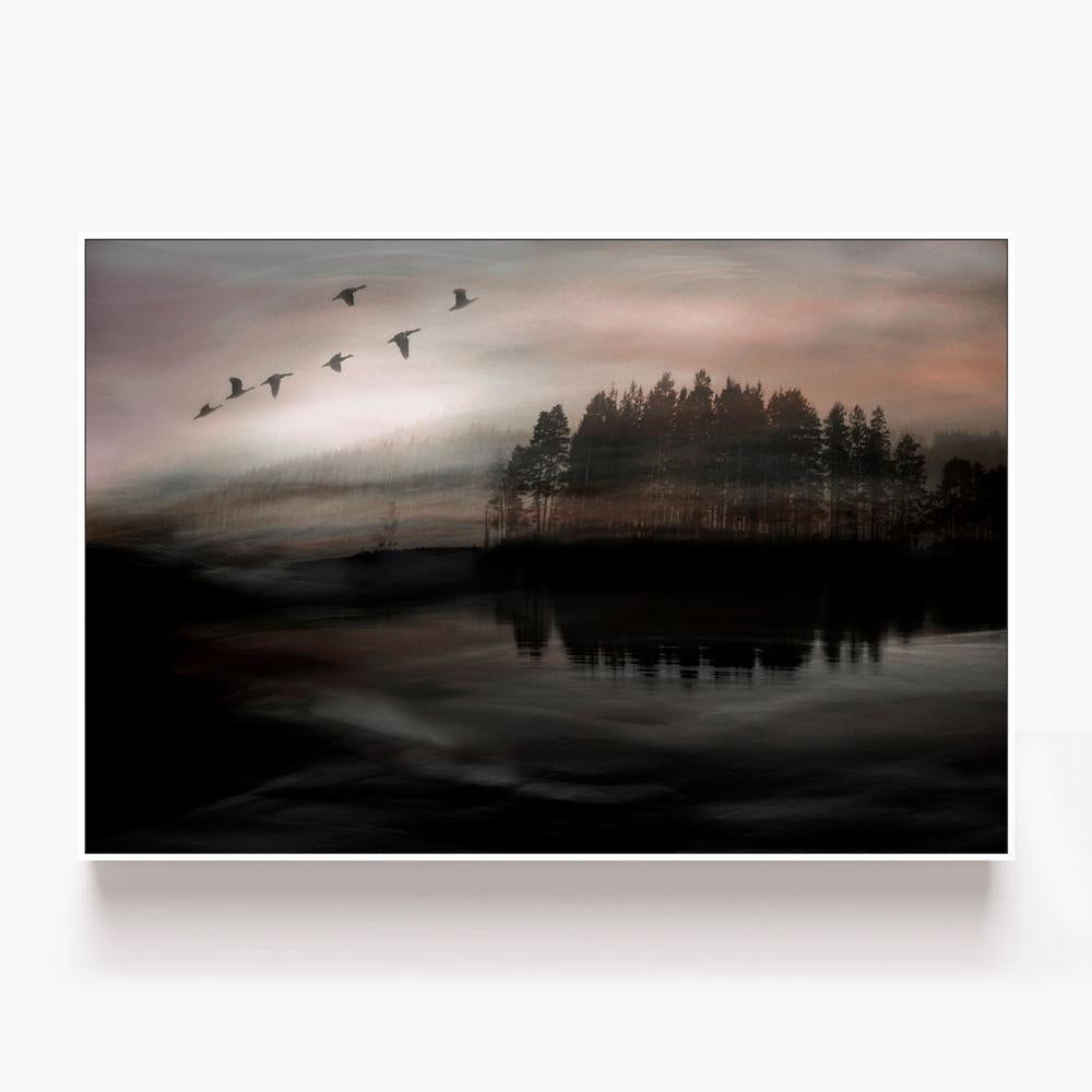 Birds Over Misty Lake-by-Christina Sillen-wall-art-print-canvas-poster-framed-Gioia