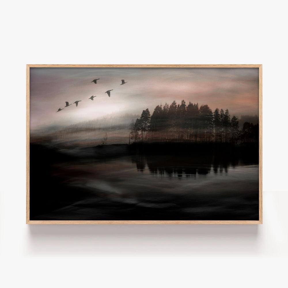 Birds Over Misty Lake-by-Christina Sillen-wall-art-print-canvas-poster-framed-Gioia