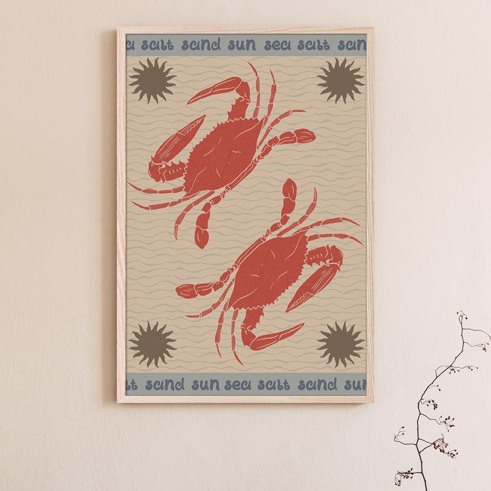 Coastal Crabs and Sun-by-Radhika Modi-wall-art-print-canvas-poster-framed-Gioia