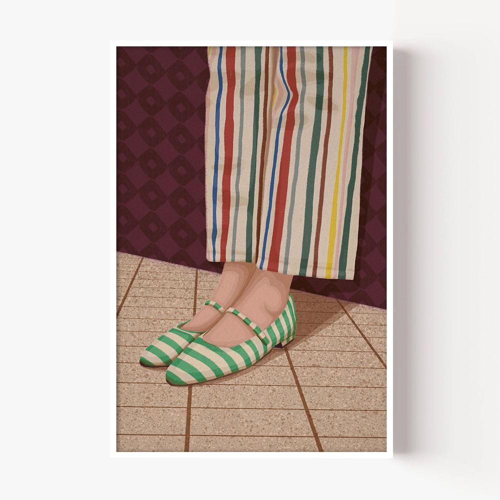 Colorful Striped Mary Janes-by-Lisa Solomoniuk-wall-art-print-canvas-poster-framed-Gioia