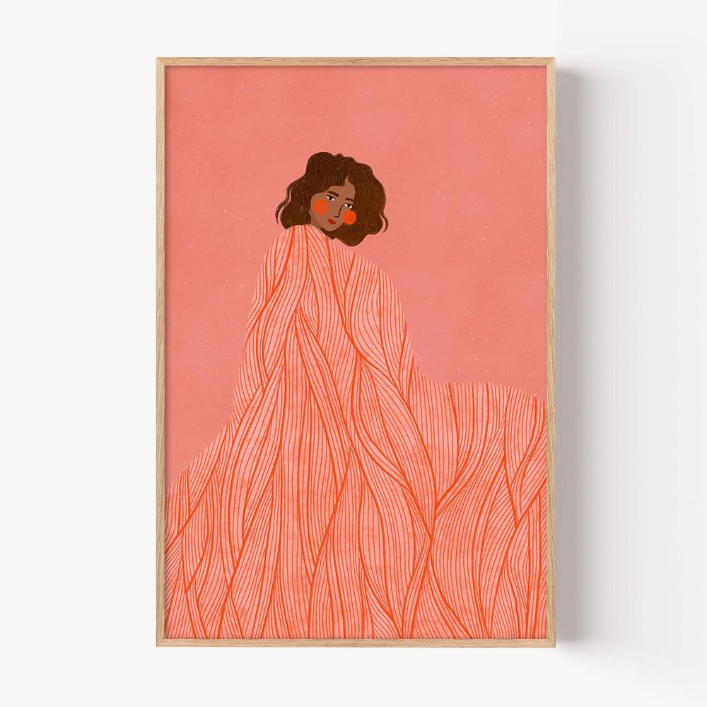 Coral Woman Dreaming-by-Bea Muller-wall-art-print-canvas-poster-framed-Gioia