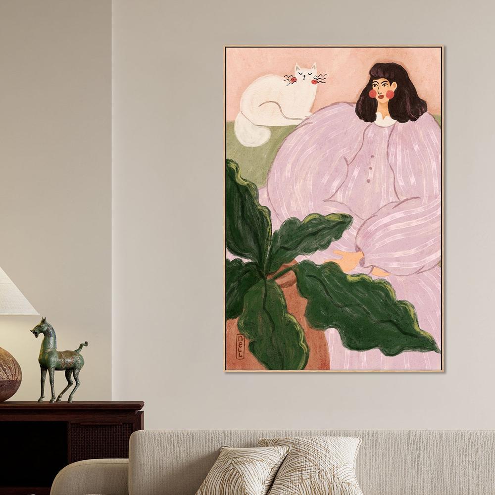 Cozy Woman With Cat-by-Dirkie Nell-wall-art-print-canvas-poster-framed-Gioia