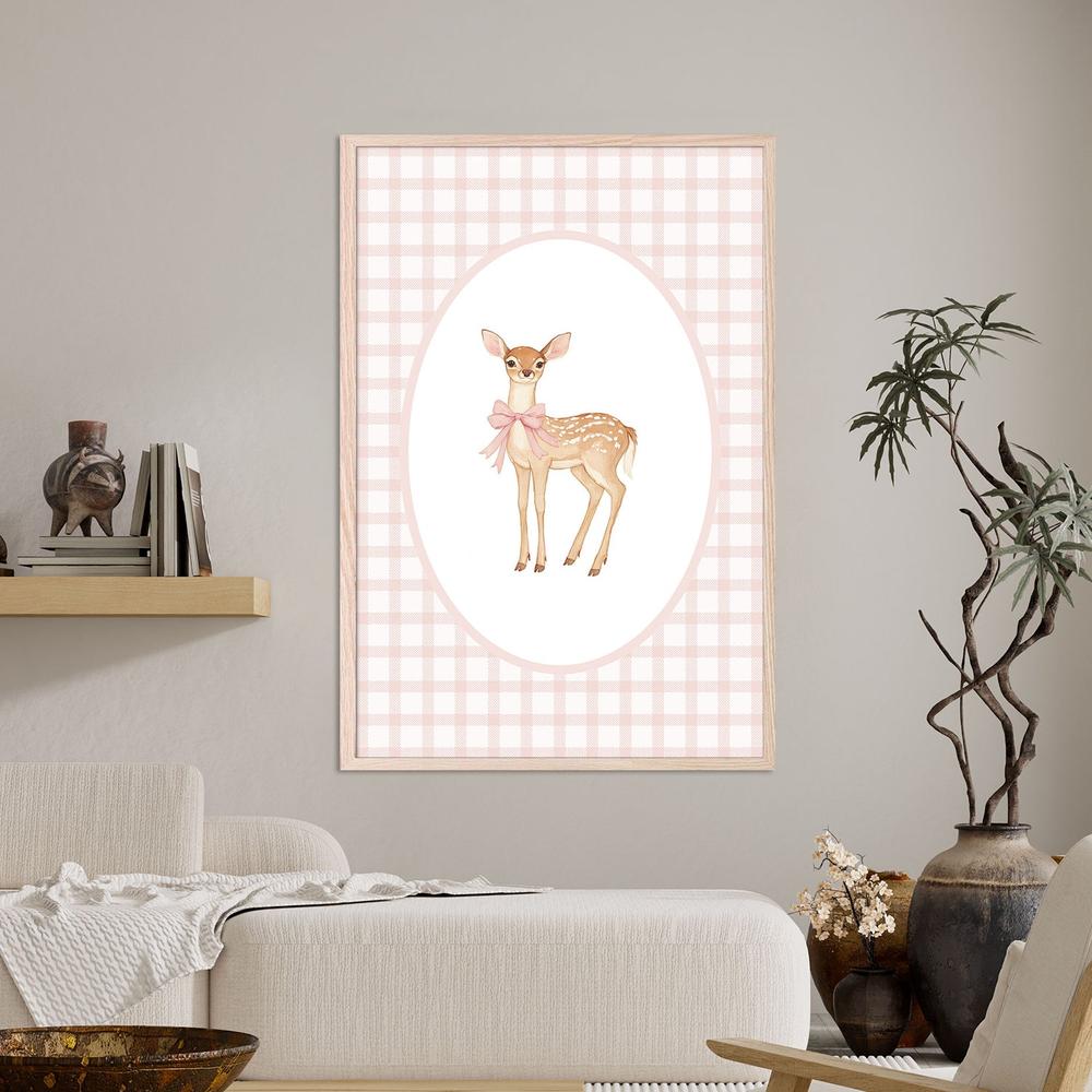 Cute Fawn Pink Bow-by-Melloi Art Prints-wall-art-print-canvas-poster-framed-Gioia