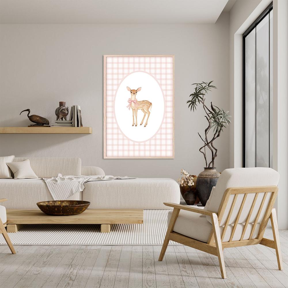 Cute Fawn Pink Bow-by-Melloi Art Prints-wall-art-print-canvas-poster-framed-Gioia