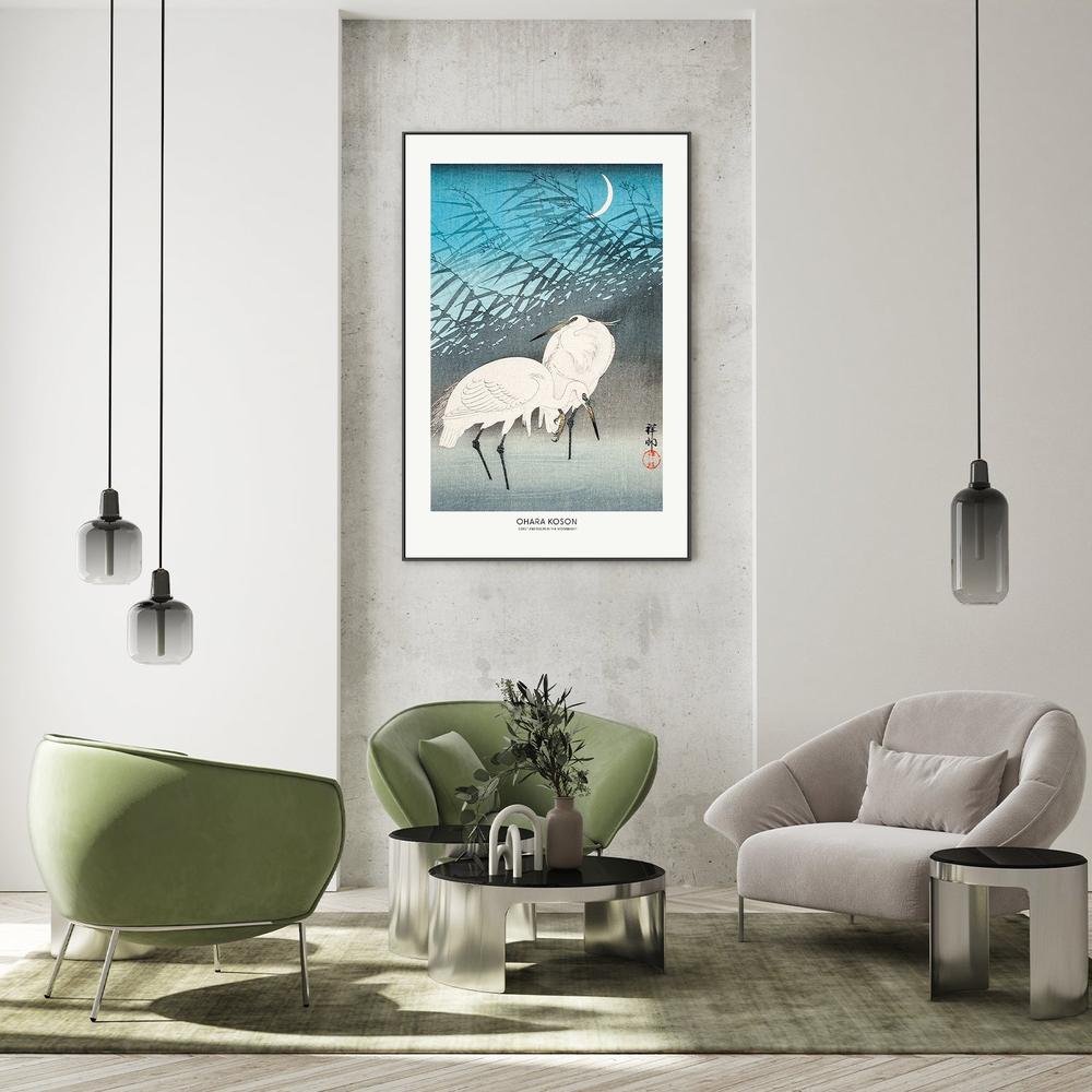 Egrets and Reeds In Moonlight (1926) Boarder-by-Ohara Koson-wall-art-print-canvas-poster-framed-Gioia