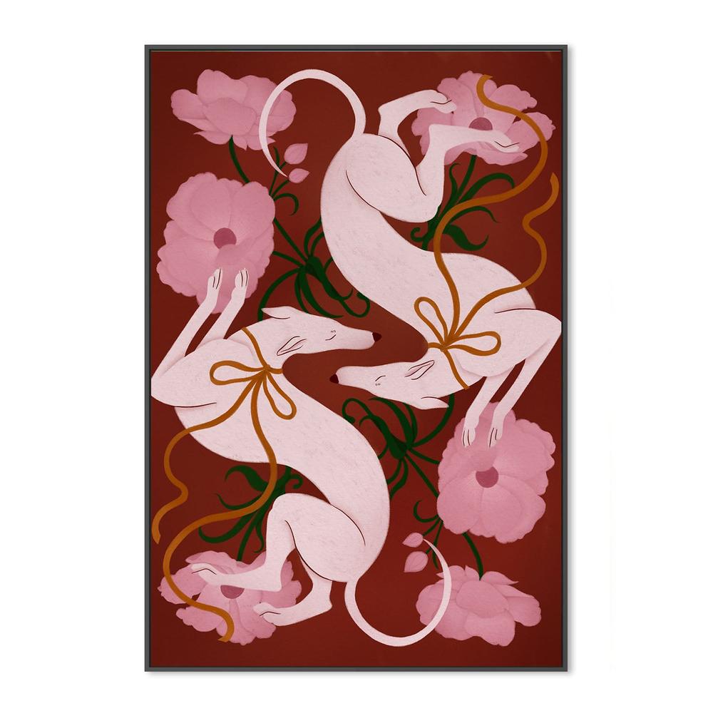 wall-art-print-canvas-poster-framed-Elegant Greyhounds and Flowers-3