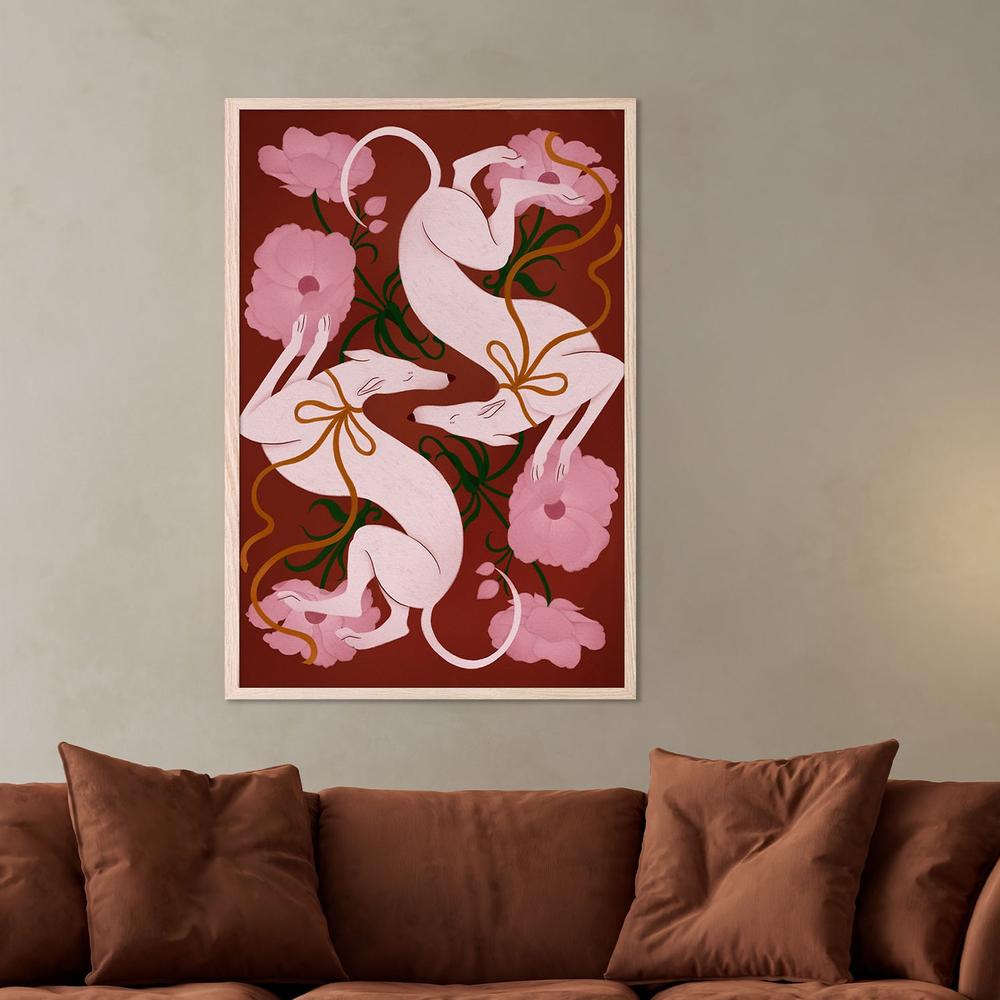 wall-art-print-canvas-poster-framed-Elegant Greyhounds and Flowers-7