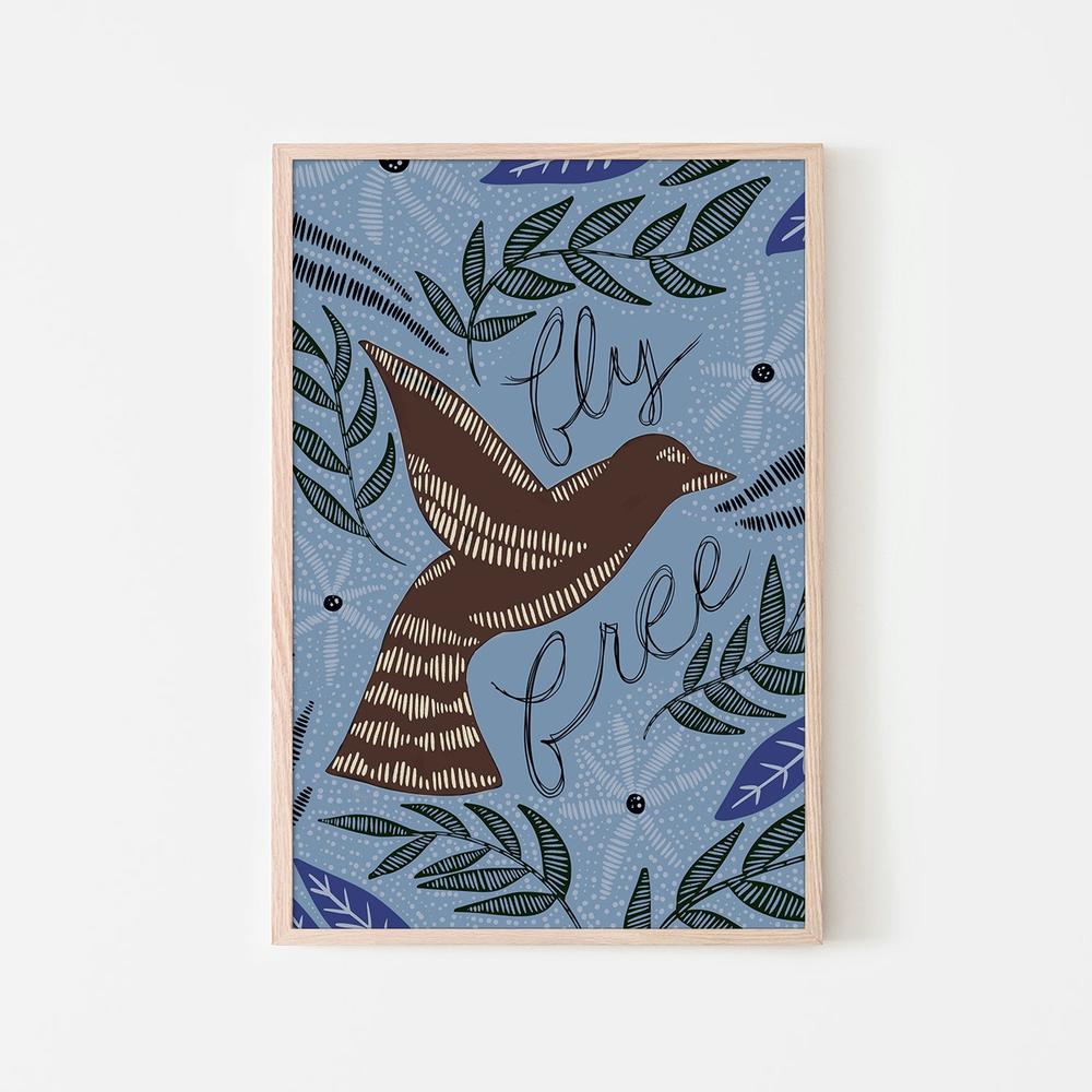 Fly Free, Blue Tone-by-Emily Wood-wall-art-print-canvas-poster-framed-Gioia