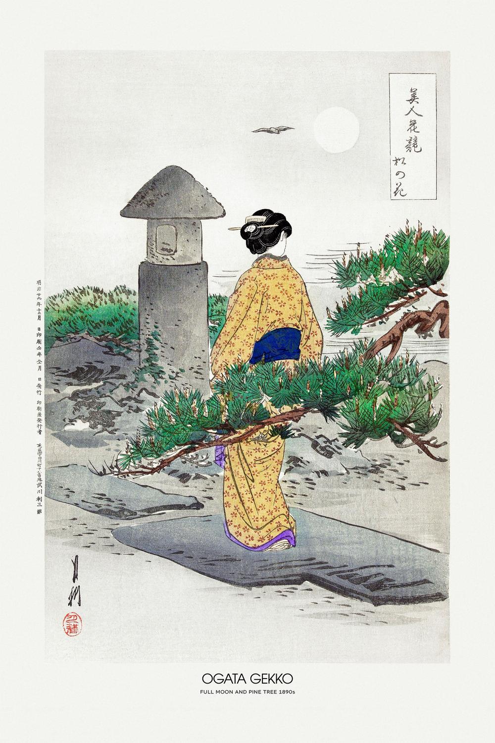 Full Moon and Pine Tree (1896)-by-Ogata Gekko-wall-art-print-canvas-poster-framed-Gioia