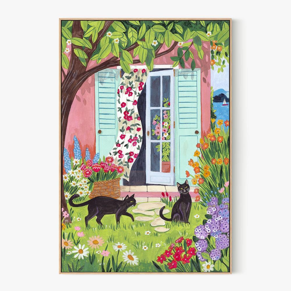 Garden Cats by the Sea-by-Caroline Bonne Muller-wall-art-print-canvas-poster-framed-Gioia