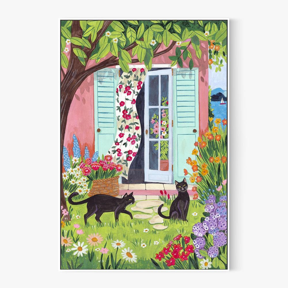 Garden Cats by the Sea-by-Caroline Bonne Muller-wall-art-print-canvas-poster-framed-Gioia