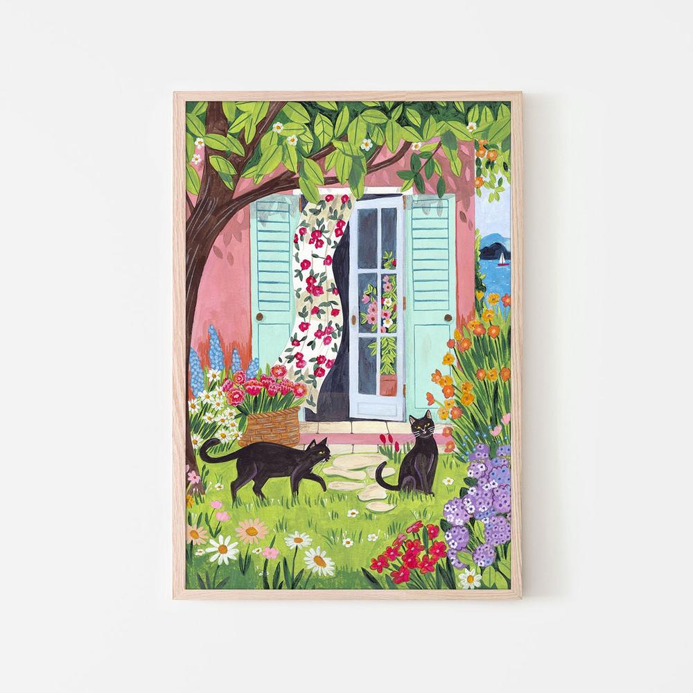 Garden Cats by the Sea-by-Caroline Bonne Muller-wall-art-print-canvas-poster-framed-Gioia