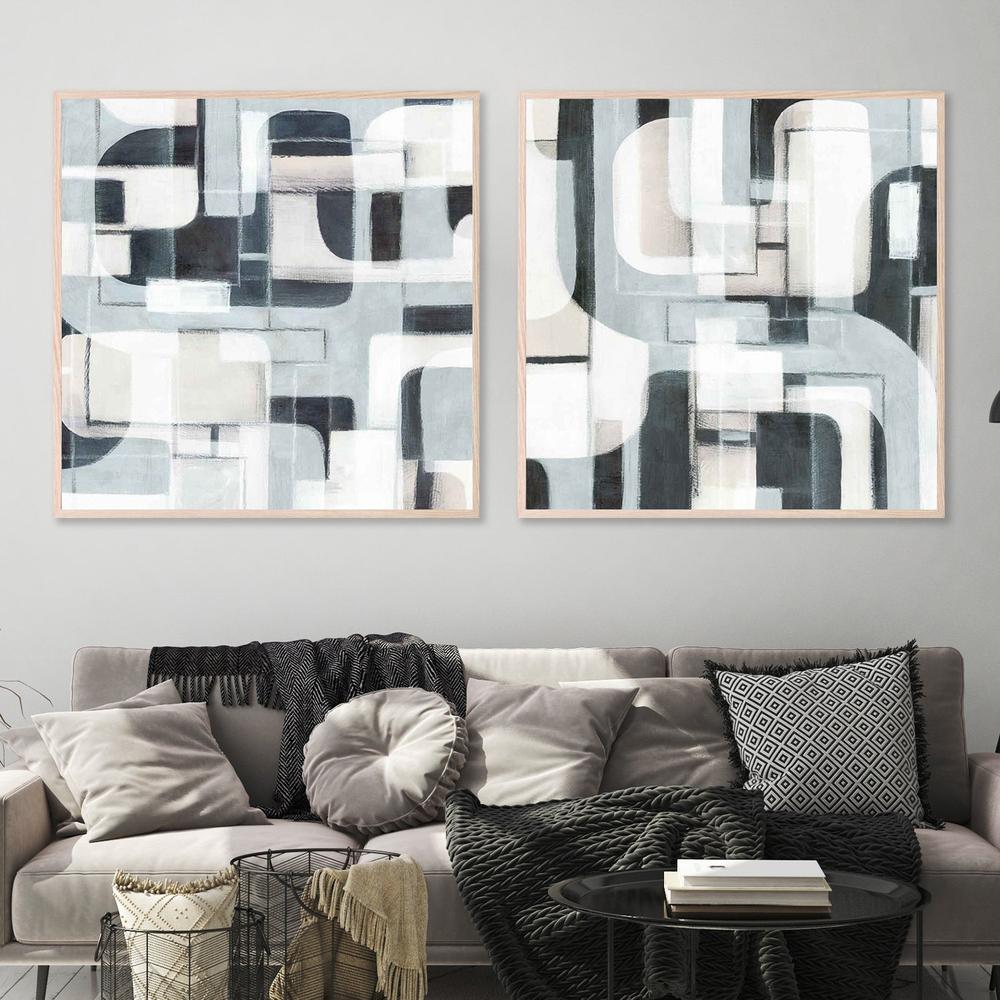 Geometric Balance in Monochrome Harmony, Style A & B, Set Of 2-by-Emma Peal-wall-art-print-canvas-poster-framed-Gioia