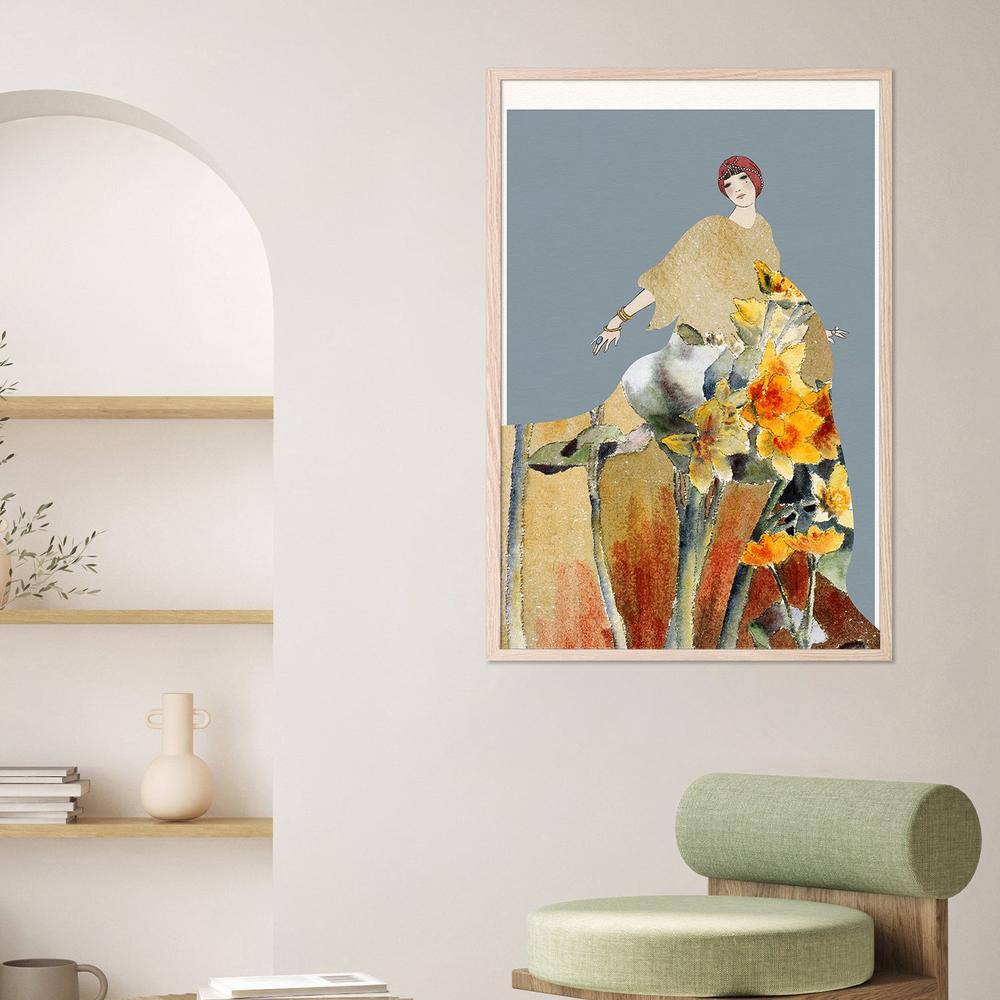 Golden Floral Woman-by-Wild Violets-wall-art-print-canvas-poster-framed-Gioia