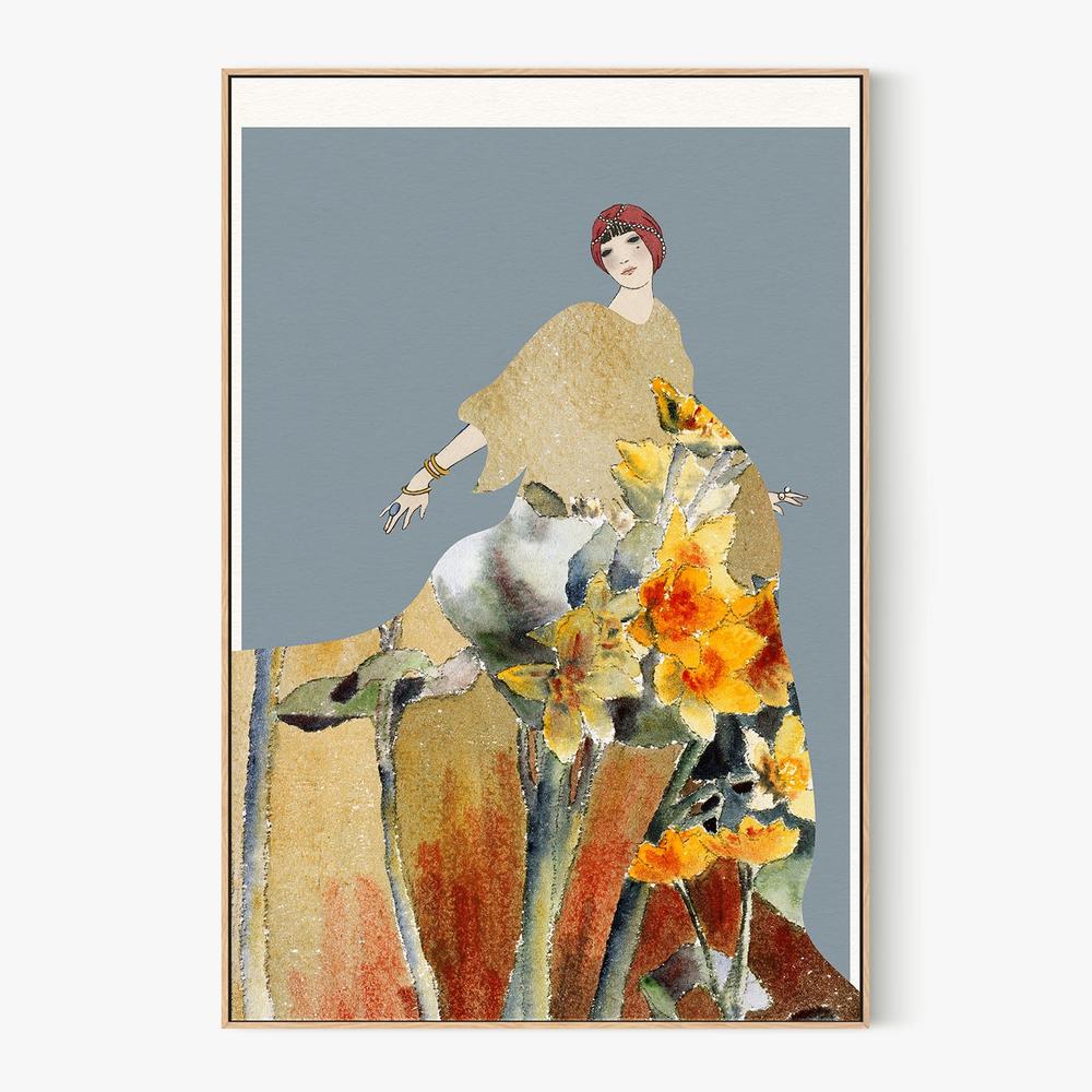 Golden Floral Woman-by-Wild Violets-wall-art-print-canvas-poster-framed-Gioia
