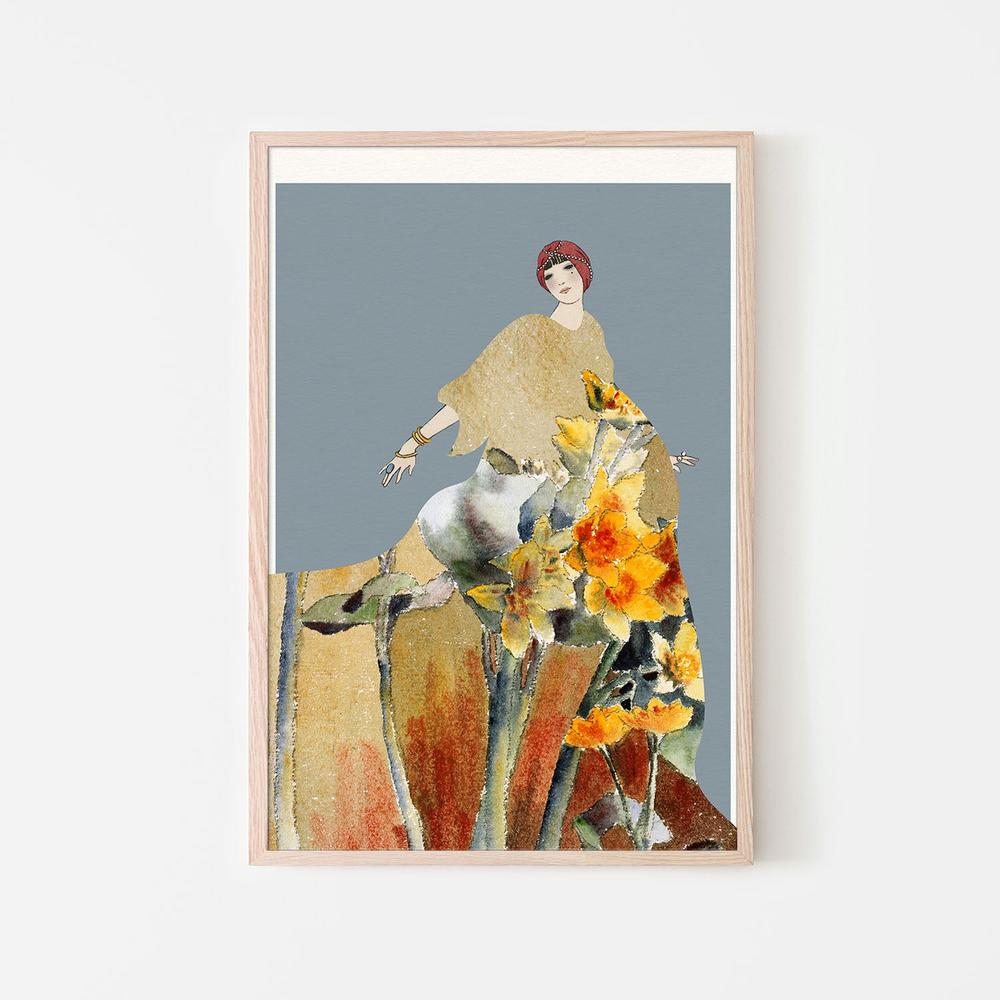 Golden Floral Woman-by-Wild Violets-wall-art-print-canvas-poster-framed-Gioia