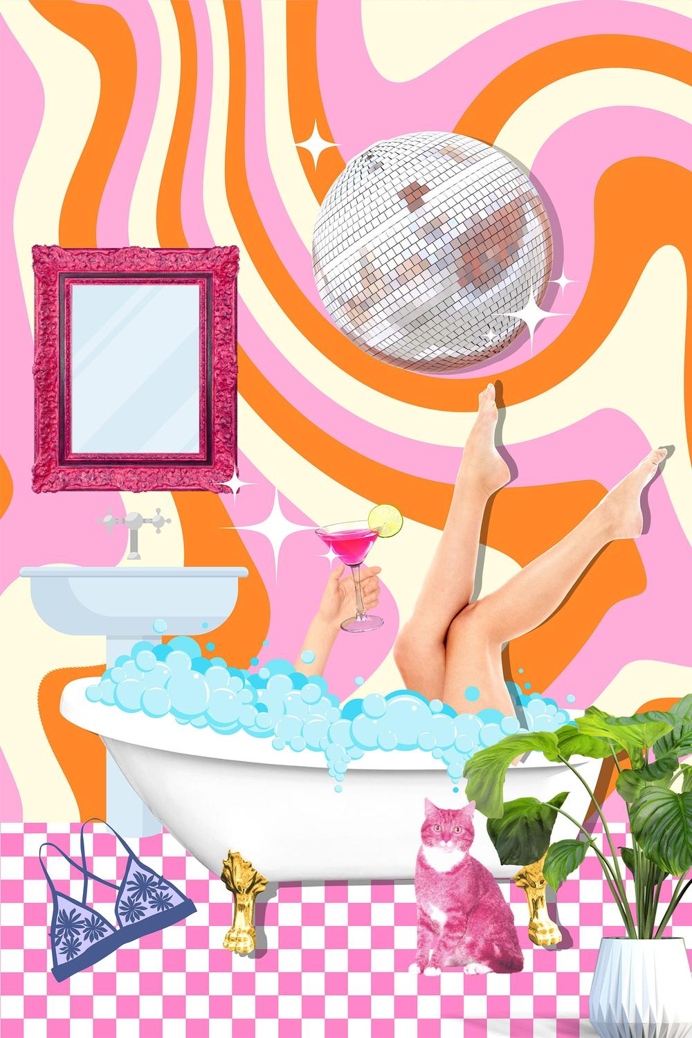 Groovy Bathtub Bliss-by-Athene Fritsch-wall-art-print-canvas-poster-framed-Gioia