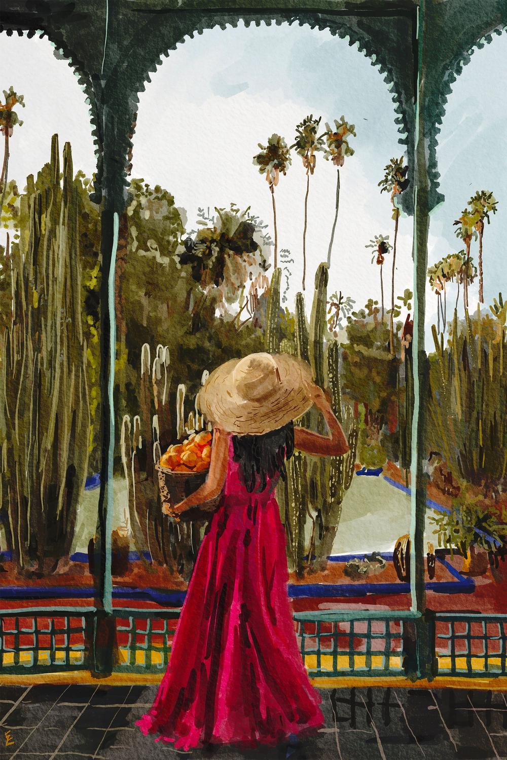 Lady with oranges-by-Ekaterina Zagorska-wall-art-print-canvas-poster-framed-Gioia