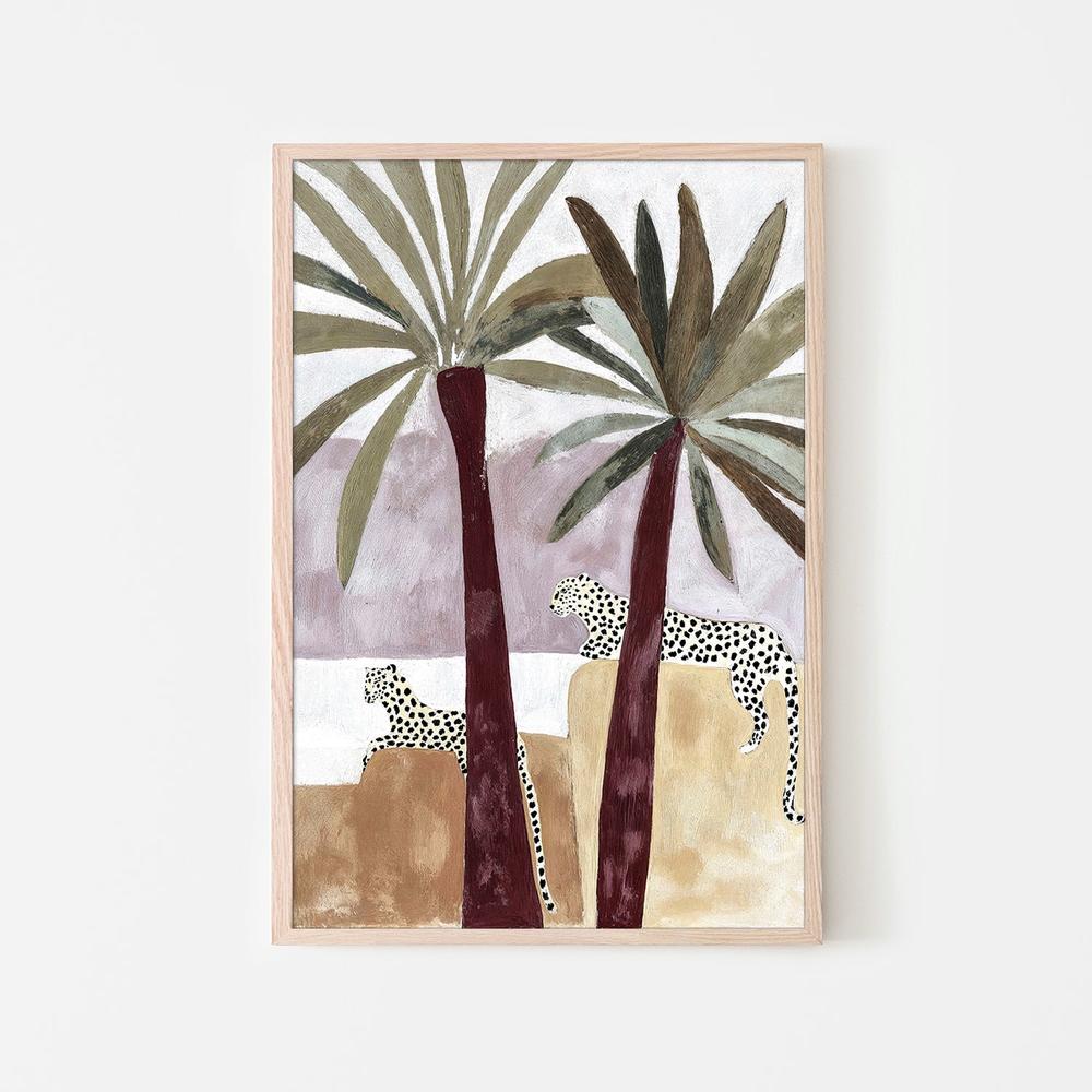 Leopard Palms, Burgundy tone-by-Lady Hana-wall-art-print-canvas-poster-framed-Gioia