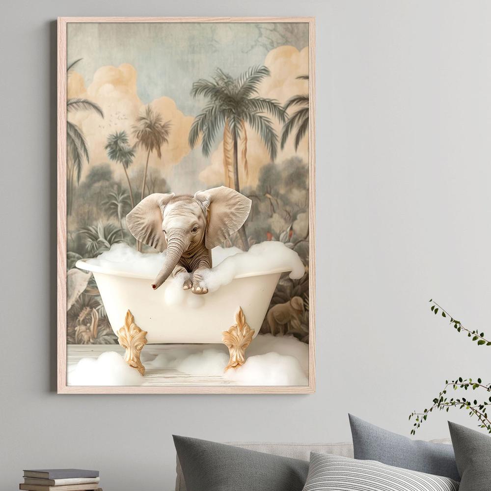 Little Elephant Bubble Bath-by-Niky Rahner-wall-art-print-canvas-poster-framed-Gioia