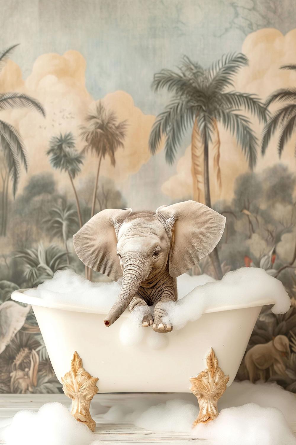 Little Elephant Bubble Bath-by-Niky Rahner-wall-art-print-canvas-poster-framed-Gioia