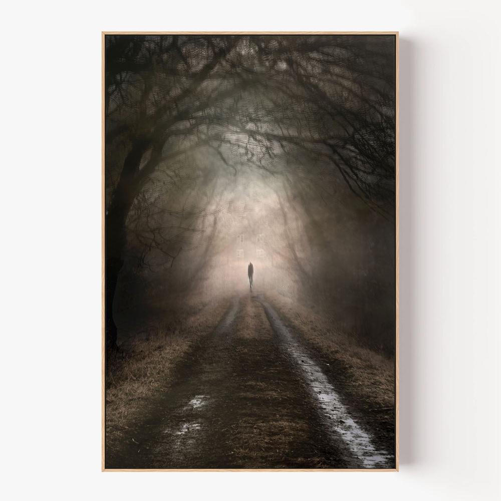 Lone Figure Misty Path-by-Christina Sillen-wall-art-print-canvas-poster-framed-Gioia