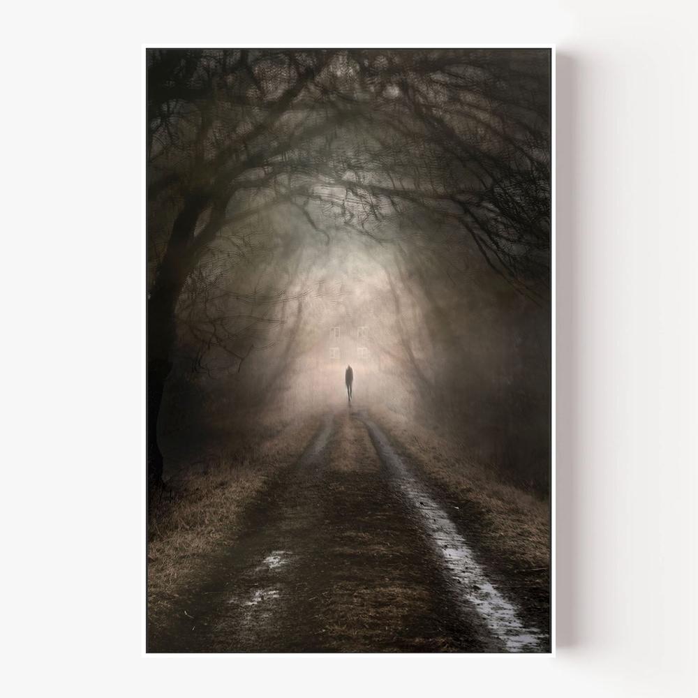 Lone Figure Misty Path-by-Christina Sillen-wall-art-print-canvas-poster-framed-Gioia