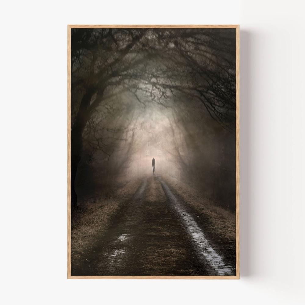 Lone Figure Misty Path-by-Christina Sillen-wall-art-print-canvas-poster-framed-Gioia