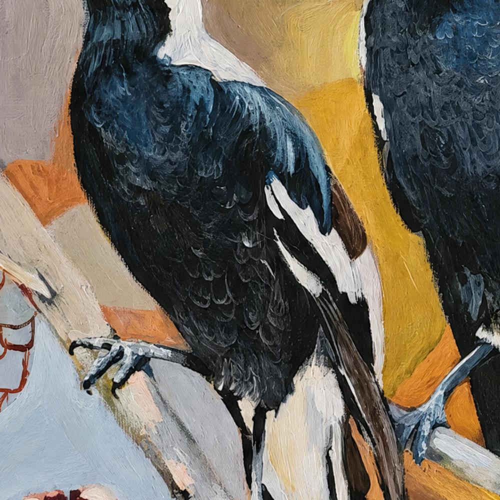 Magpies with Protea-by-Susan Trudinger-wall-art-print-canvas-poster-framed-Gioia