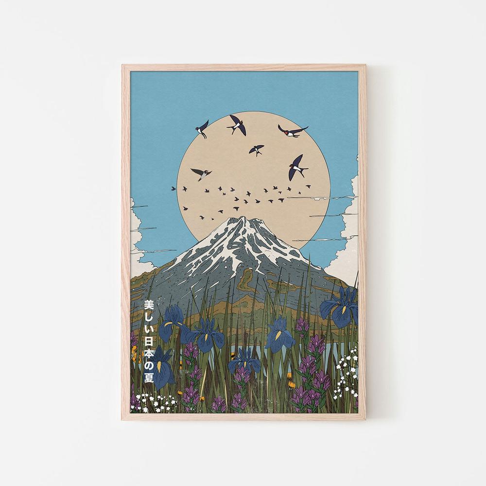 Mount Fuji Summer Swallows-by-Nicholas-wall-art-print-canvas-poster-framed-Gioia