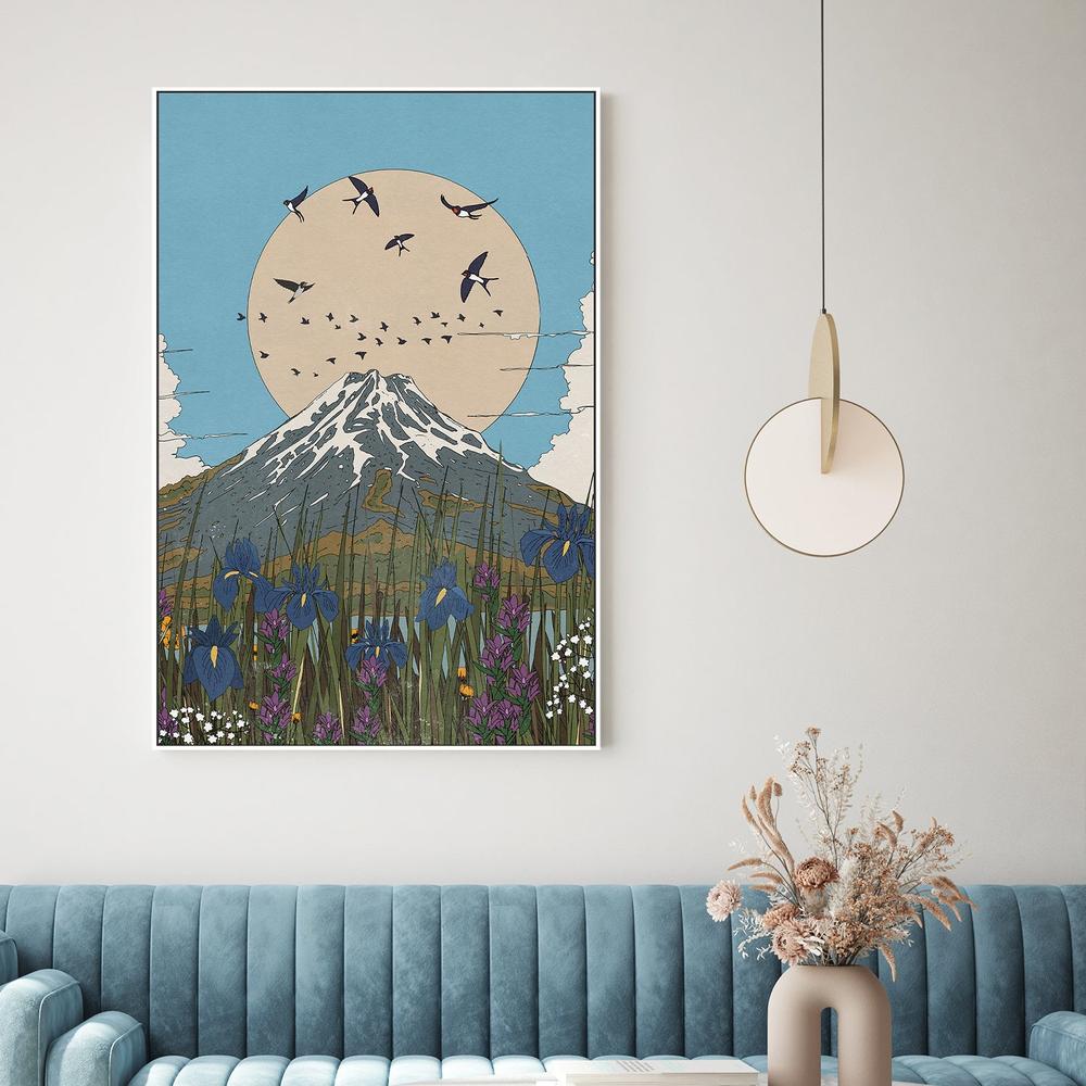 Mount Fuji Swallows Irises-by-Nicholas-wall-art-print-canvas-poster-framed-Gioia