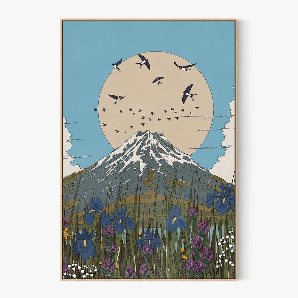 Mount Fuji Swallows Irises-by-Nicholas-wall-art-print-canvas-poster-framed-Gioia
