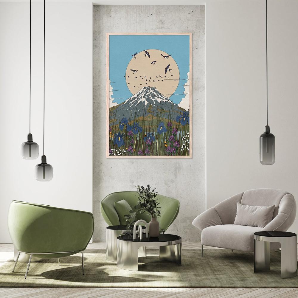 Mount Fuji Swallows Irises-by-Nicholas-wall-art-print-canvas-poster-framed-Gioia