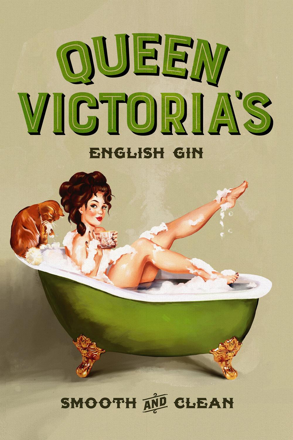 Queen Victoria English Gin Bath Pinup Girl-by-The Whiskey Ginger-wall-art-print-canvas-poster-framed-Gioia